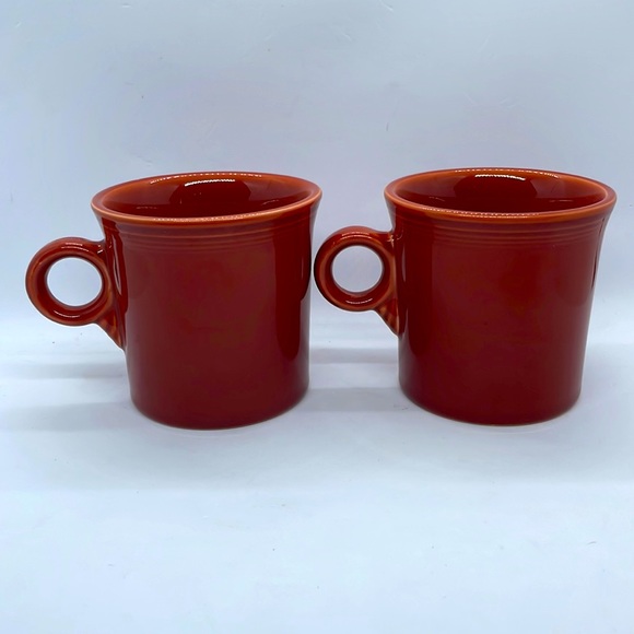 Fiesta Ring Handled Coffee Cups, Set of Two. Paprika (Dark Orange, Rust). - Picture 3 of 6